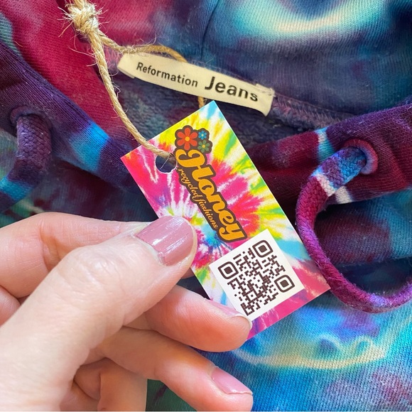 Reformation Geode Tie Dye Hoodie Sweatshirt Pullover Womens XS Pocket Turquoise - Picture 6 of 11